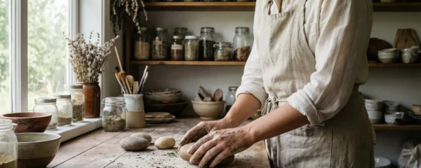 Fabrication artisanale de cosmétiques solides dans un atelier lumineux