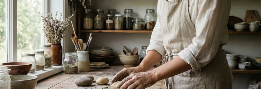 Fabrication artisanale de cosmétiques solides dans un atelier lumineux